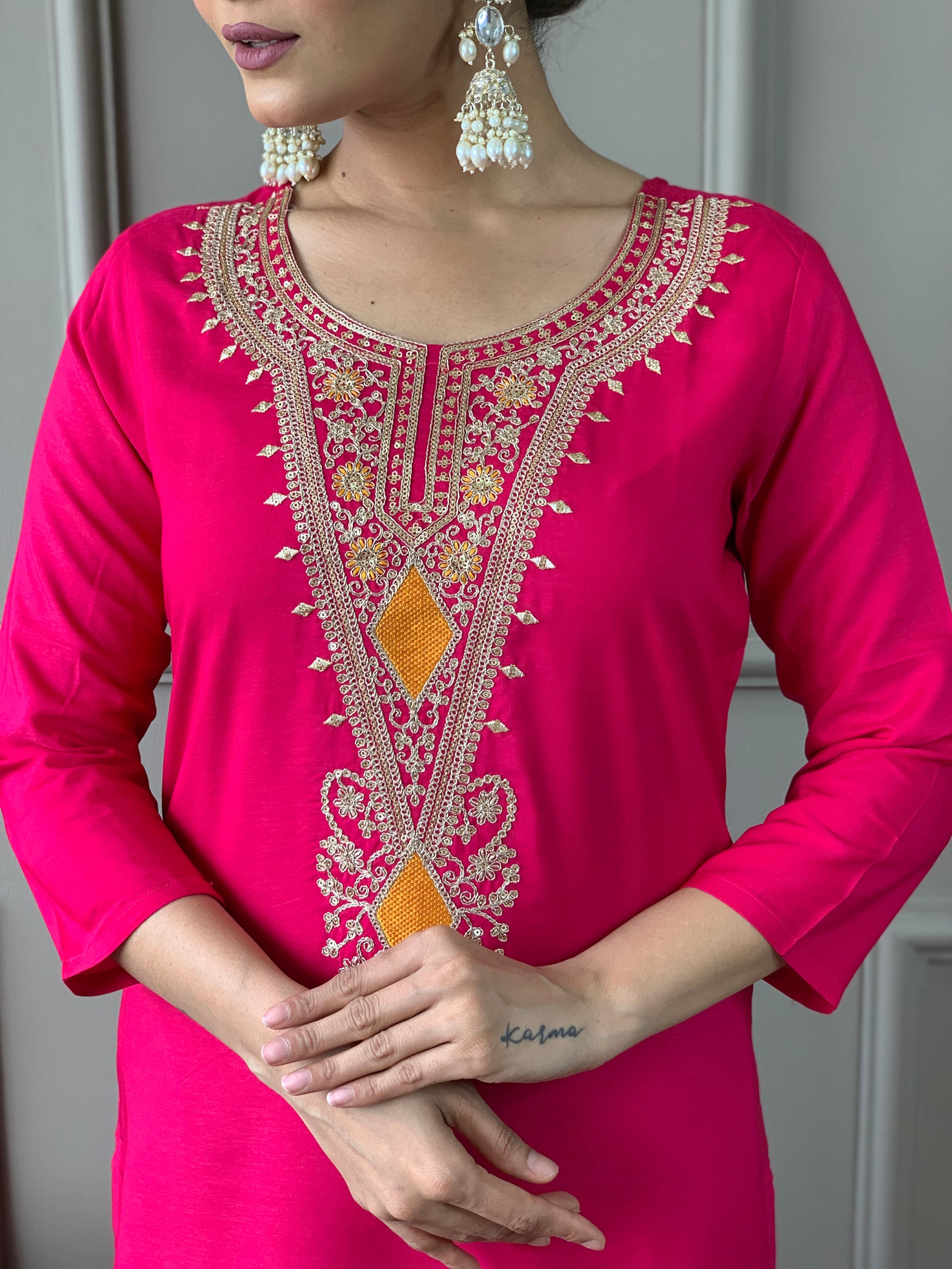 Elegant Women Embroidered Work Kurti set with heavy beautiful Dupatta संgam
