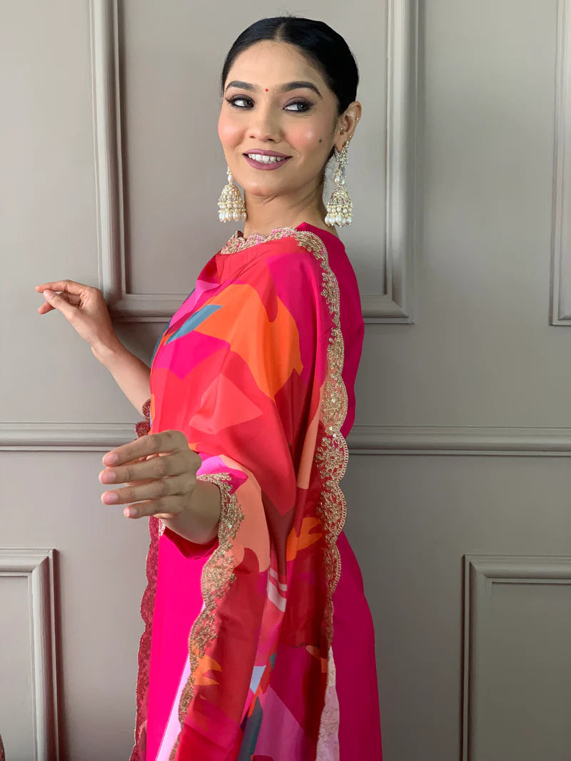 Elegant Women Embroidered Work Kurti set with heavy beautiful Dupatta संgam