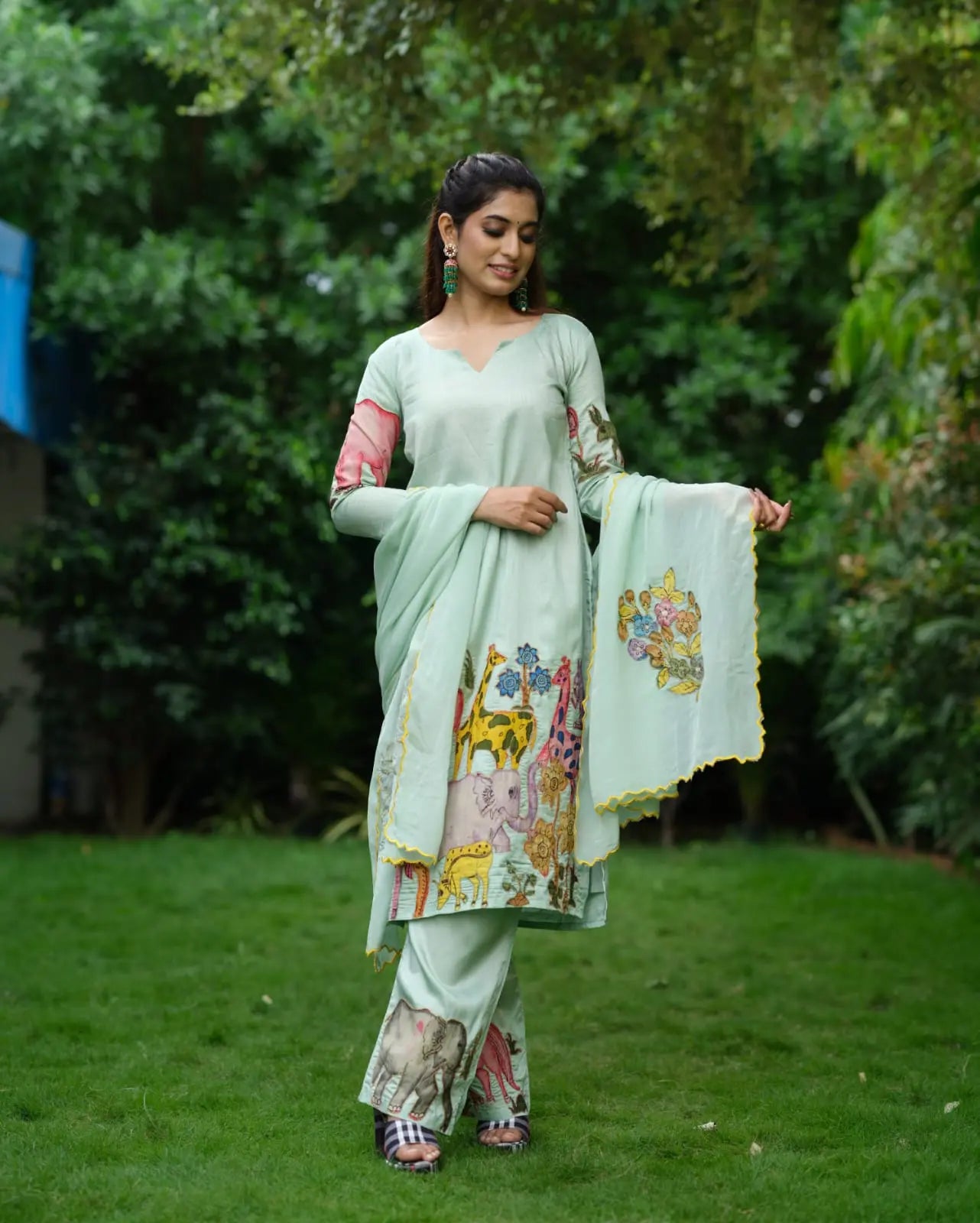 Traditional Kalamkari Print Cotton Kurta Pant Dupatta Set for Women वंtara