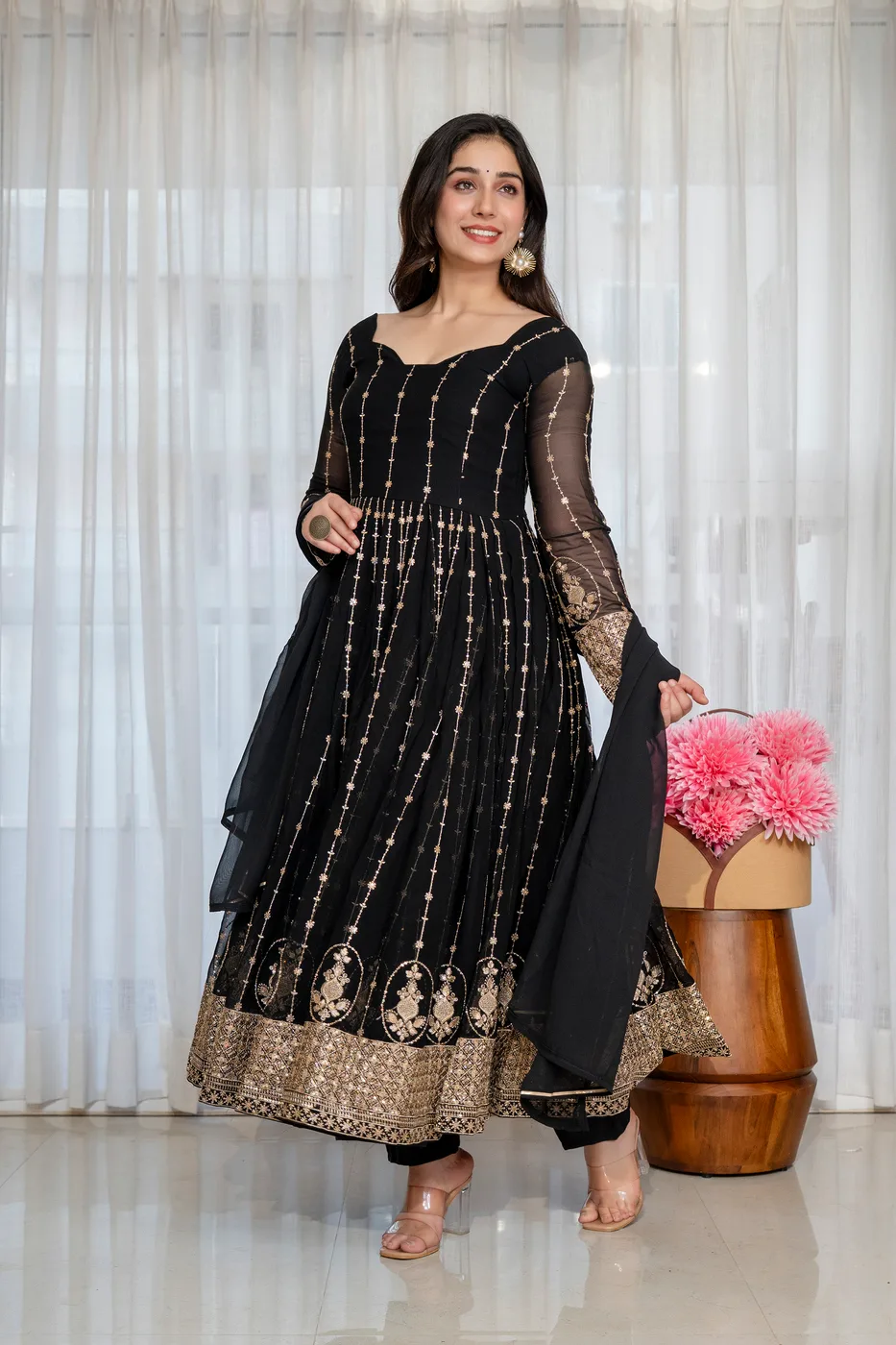 Black Embroidered Anarkali Kurti for Women