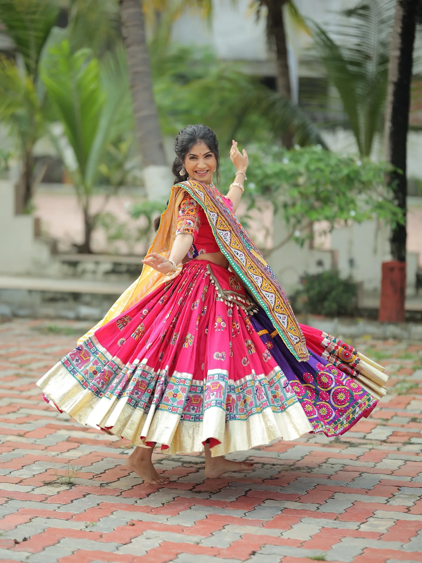 Rani Pink Mirror-Work Chaniya Choli